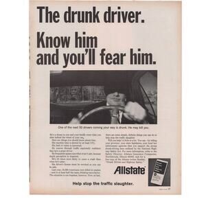 Allstate Auto Insurance Magazine Advertisement 1969 Vtg Drunk Driver Accident